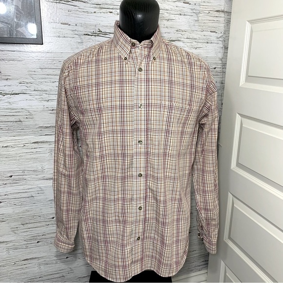 EDDIE Bauer Neutral Plaid Preppy Casual Button Down Shirt Brown Relaxed fit M/L - Picture 11 of 11